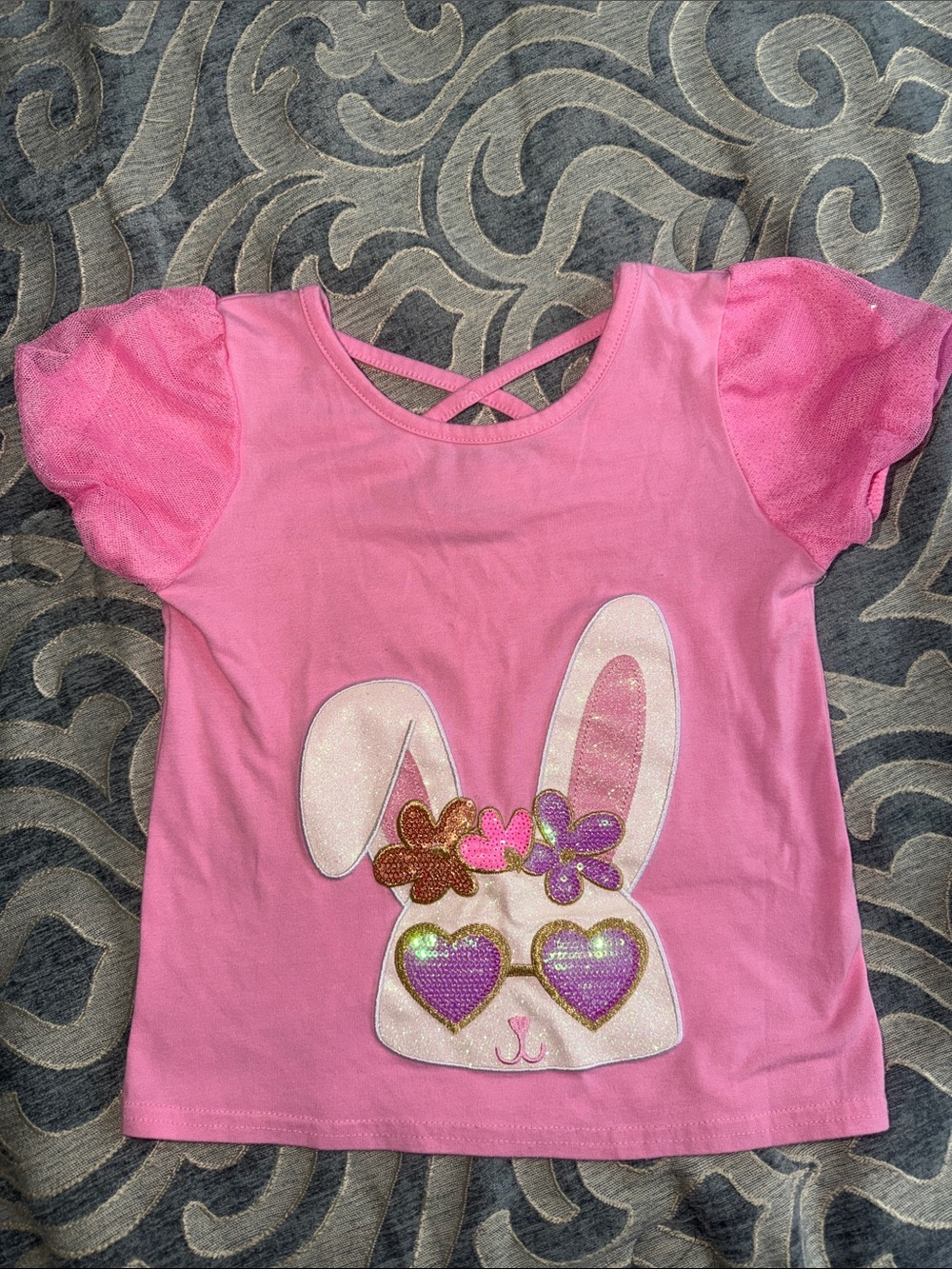 Rare Editions Pink Bunny Heart-Eye Graphic Top